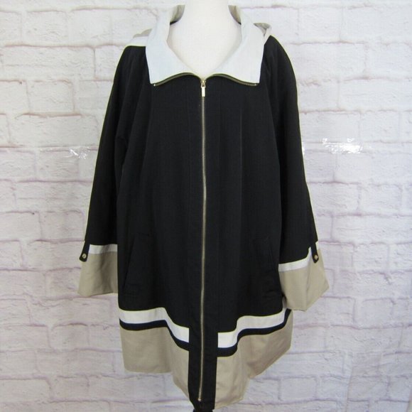 Jones New York Black Tan White Colorblock Zip Swing Hooded Jacket size 3X - Picture 3 of 11